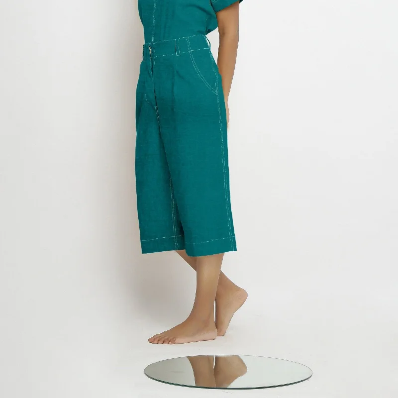 Pine Green Cotton Linen Mid-Rise Culottes