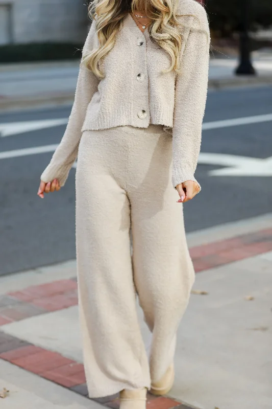 FINAL SALE - Weekends At Home Taupe Fuzzy Knit Pants