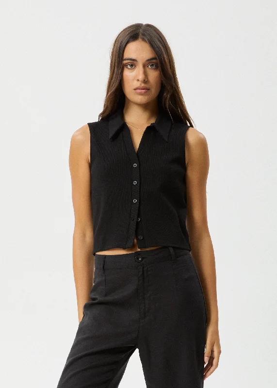 AFENDS Womens Eliza - Rib Sleeveless Shirt - Black