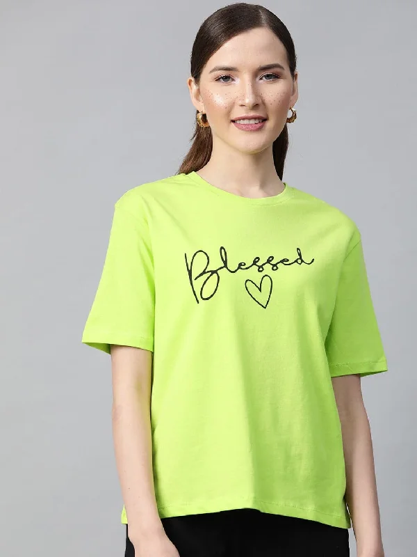 Neon Green Blessed-Print T-shirt