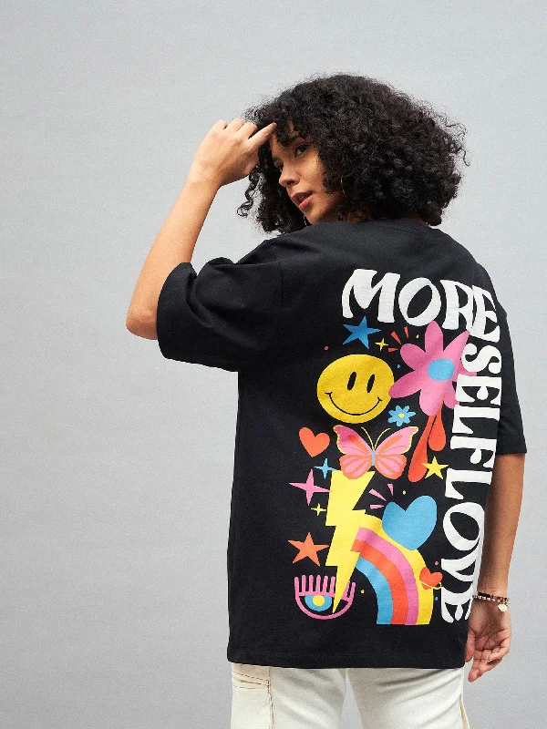 Women Black More Self Love Oversized T-shirt