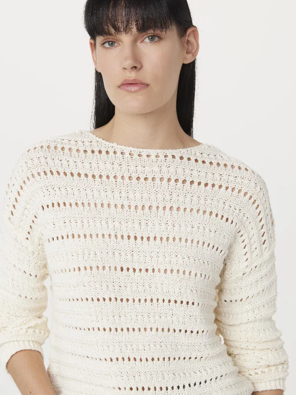 The Openwork Boat Neck Sweater in Cream