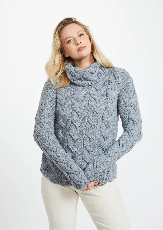 Aran Cowl Neck Chunky Sweater | Ocean Grey