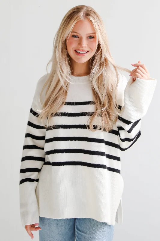 Curated Forecast Ivory Oversized Striped Sweater