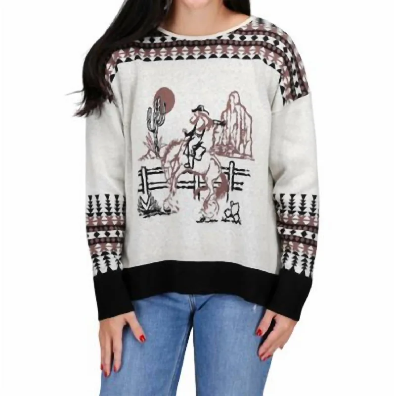 Maisy Vintage Cowgirl Sweater In Ivory/black