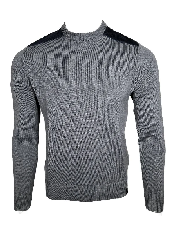 Men's Crew Sweater With Corduroy In Grey