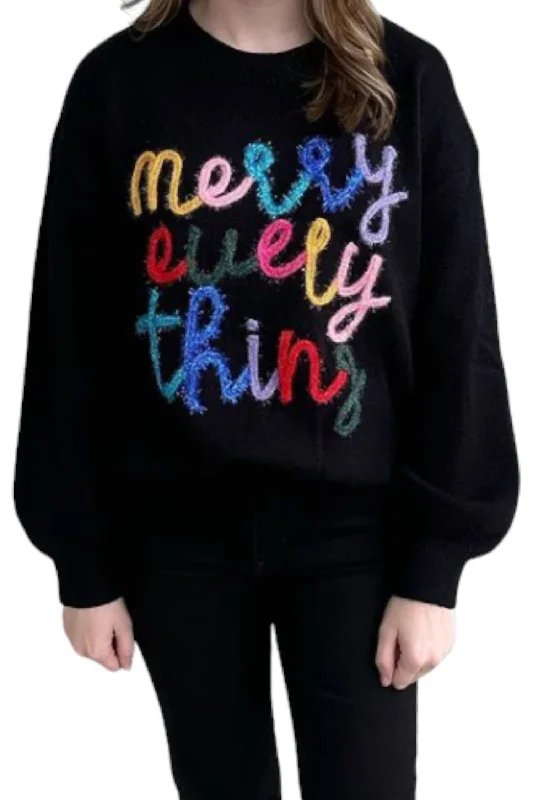 Merry Everything Puff Sleeve Sweater In Black