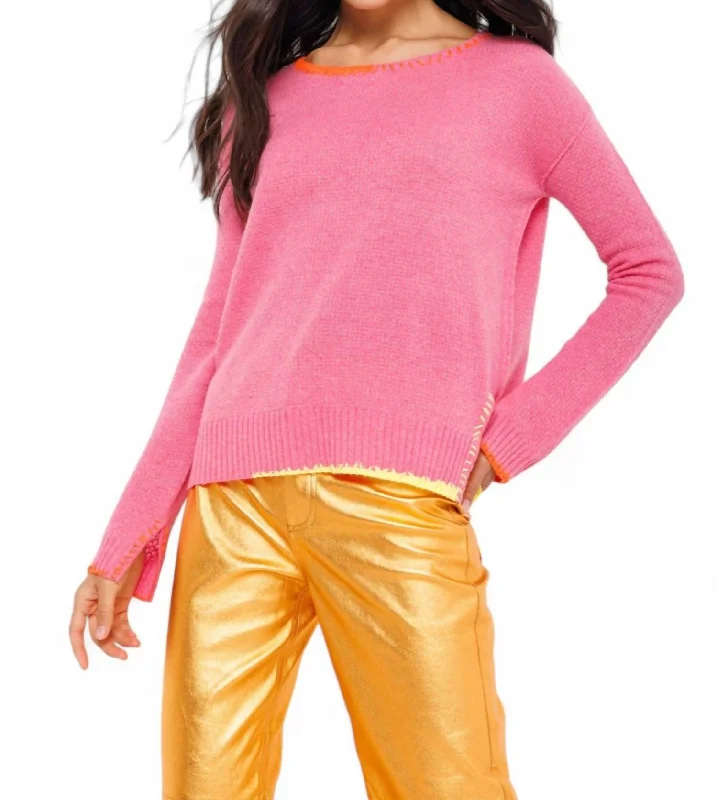 Split Decision Sweater In Pink Punch