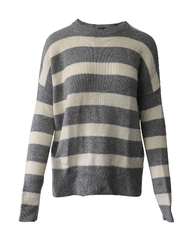 Theory Karenia Striped Sweater in Grey and Cream Cashmere