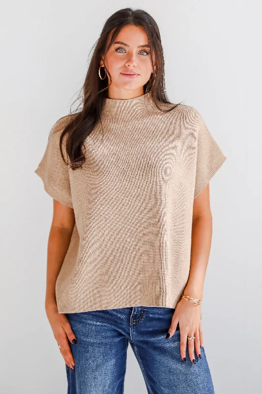 Unique Composure Taupe Mock Neck Oversized Sweater Top