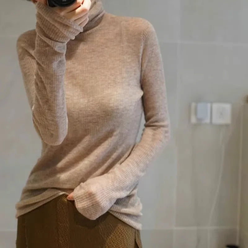 Worsted Micro Transparent Cashmere Women's Slim Wool Base Knitting Elegant Stylish Autumn Winter Sweater