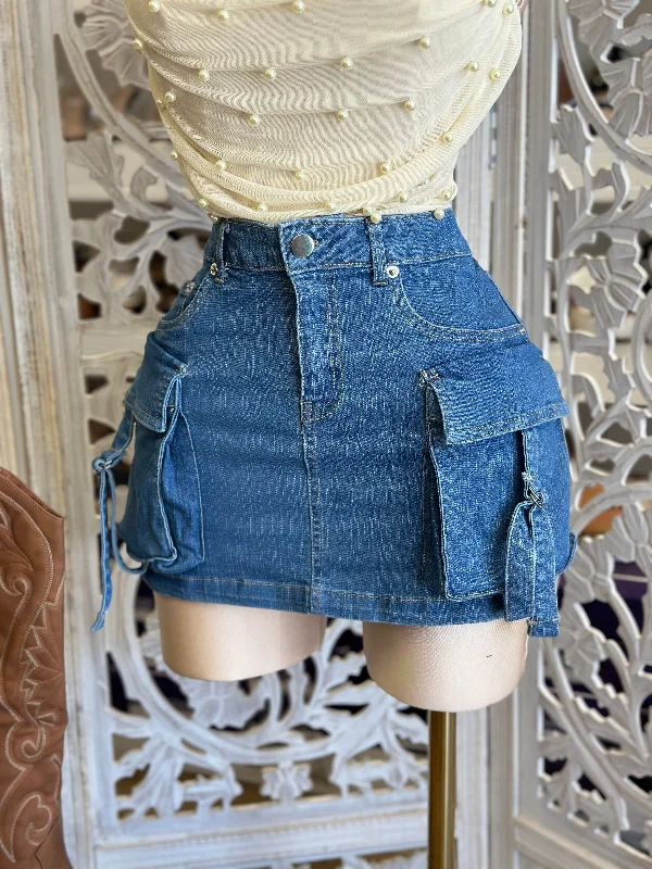 Cargo Denim Mini Skirt- Stretchy, Estira