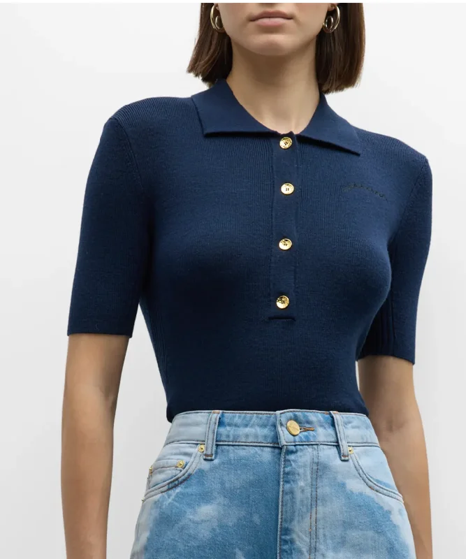 Ganni Ribbed Polo Top