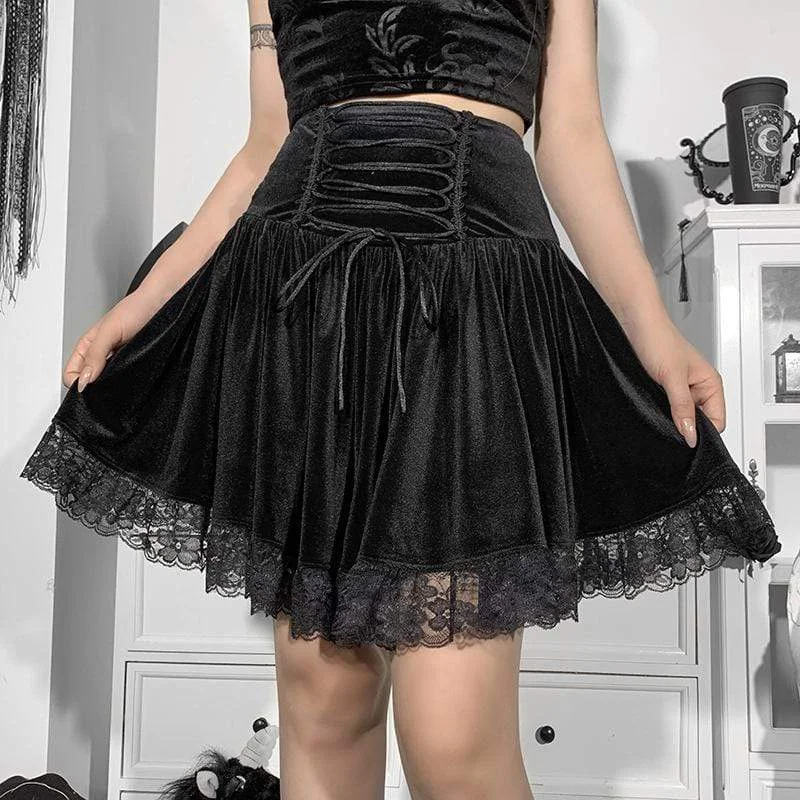 Women's Gothic Strappy Lace Hem Short Skirt