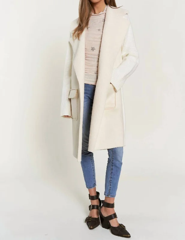 Abigail Faux Fur Mix Midi Sweater Coat In Ivory