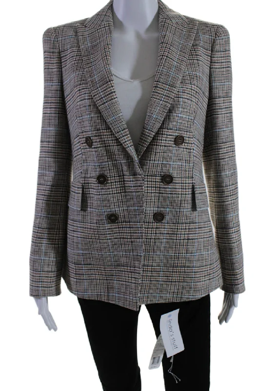 Akris Punto Womens Double Breasted Glen Plaid Jacket Brown Multi Wool