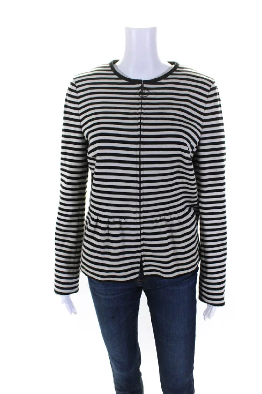 Akris Punto x Bergdorf Goodman Womens White Black Striped Zip Jacket