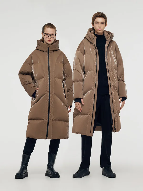 High Collar Unisex Hooded Long Goose Down Coat