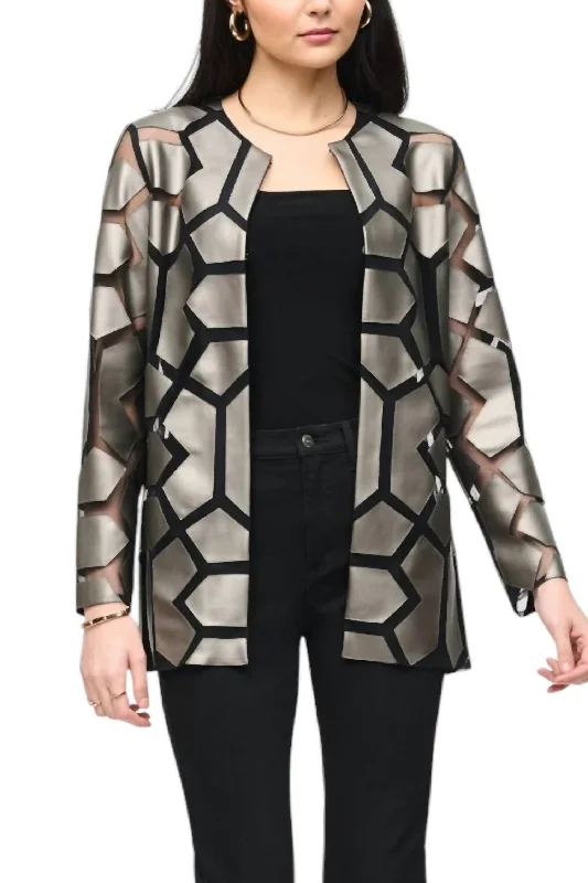 Laser-Cut With Mesh Jacket In Grey / Black