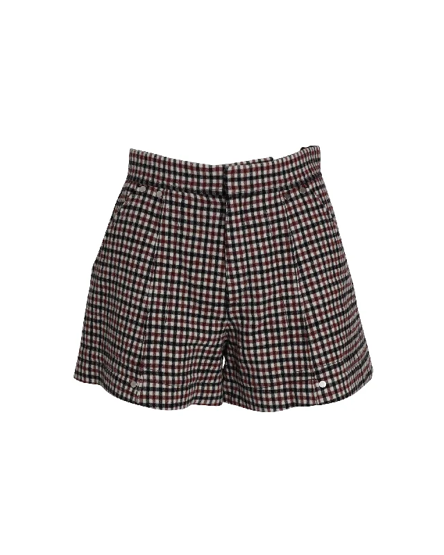 Chloe High-Rise Checked Shorts in Brown Wool