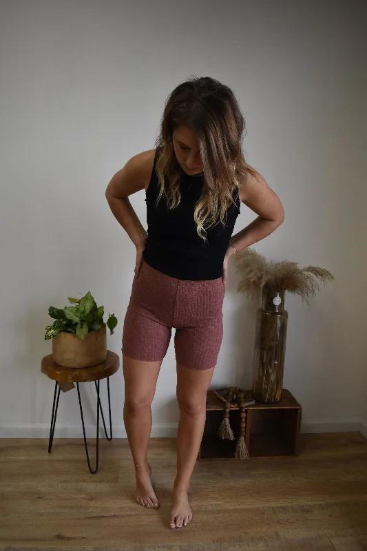 Knit Flora Biker Shorts - Mauve