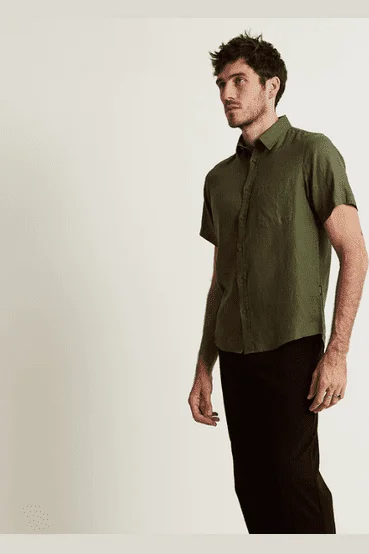 Mr simple linen short sleeve shirt - fatigue