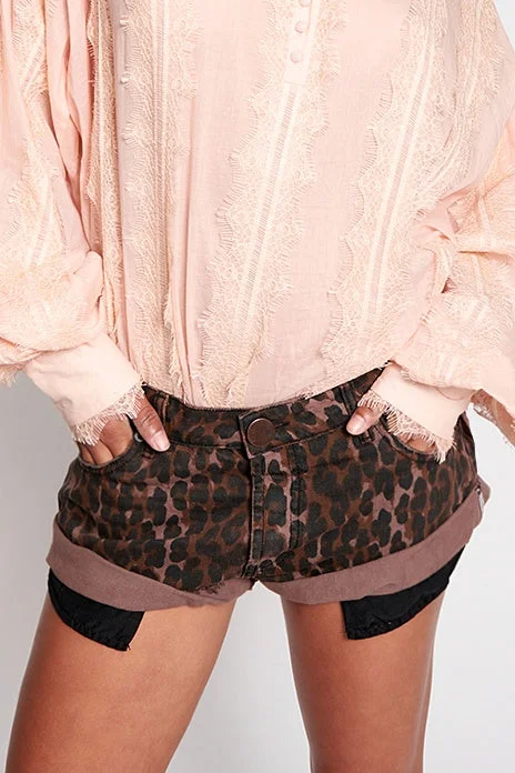 One Teaspoon WOMENS BRONZE LEOPARD BANDITS DENIM SHORTS