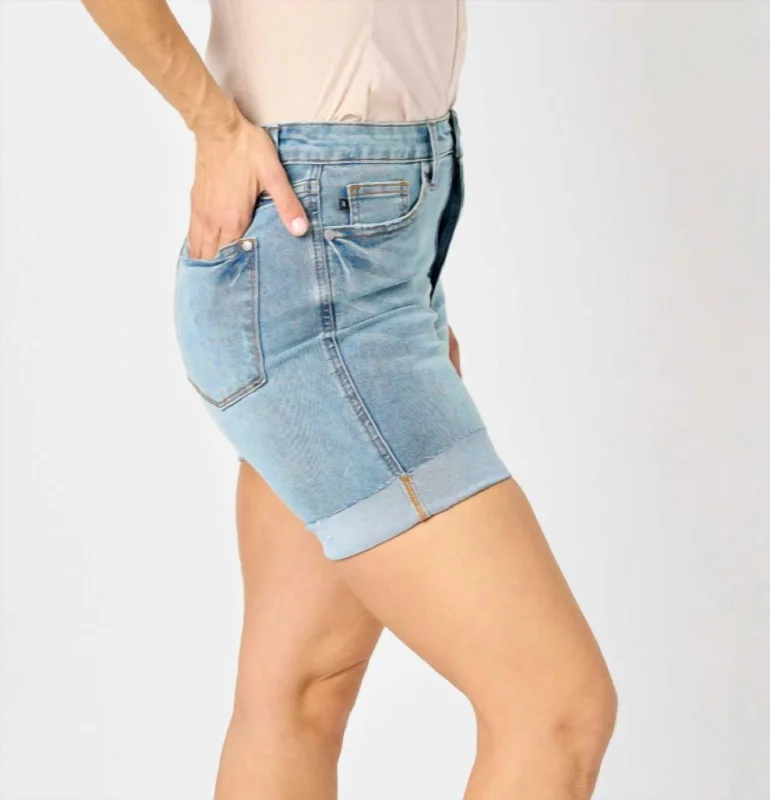 Tummy Control Cool Denim Shorts In Blue