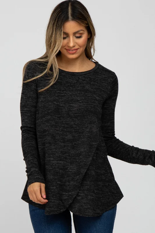 Black Heather Knit Layered Front Nursing Top