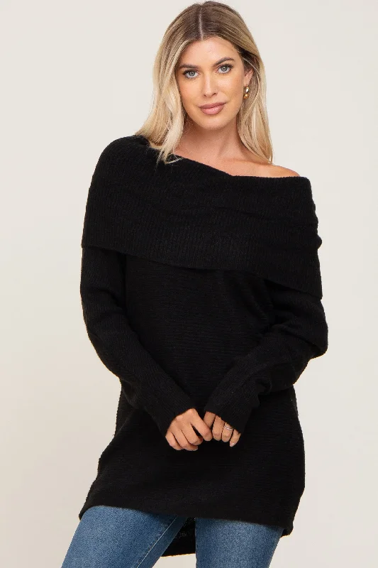 Black Off Shoulder Dolman Sleeve Knit Top