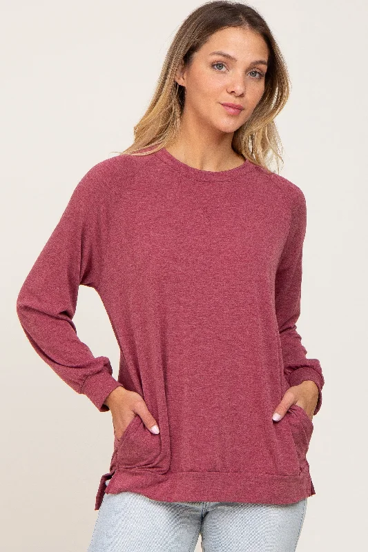 Burgundy Hi-Low Side Slit Long Sleeve Top