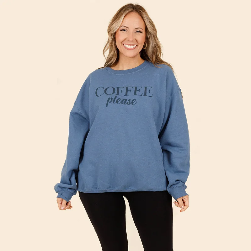 Coffee Please Sweatshirt, Indigo Blue