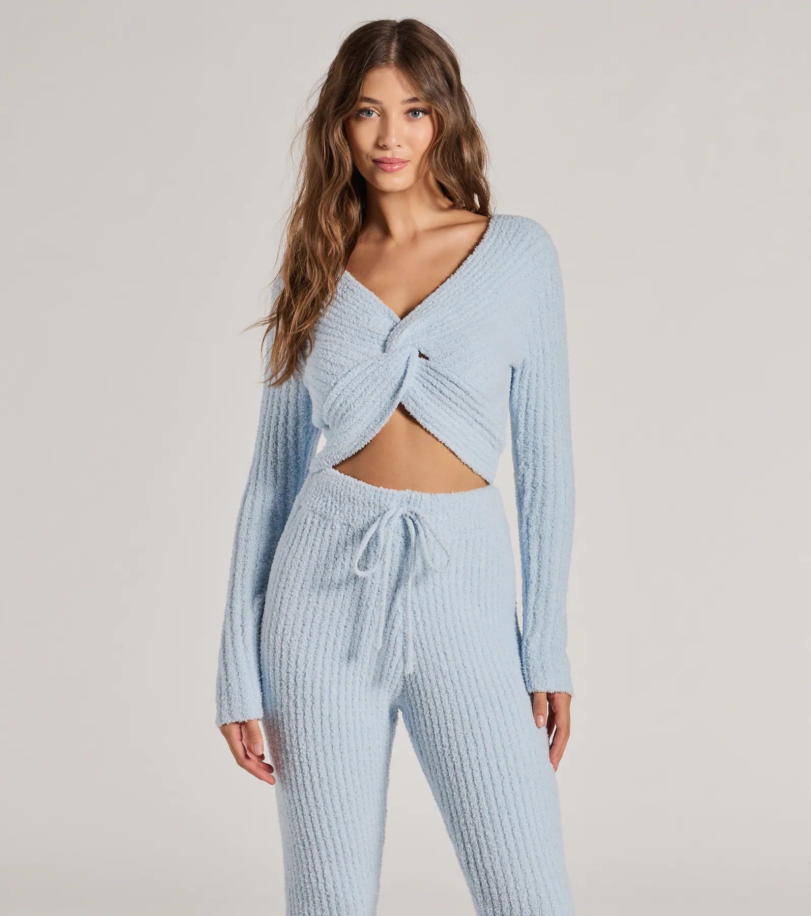 Cozy Life Chenille Knit Twist-Front Crop Top