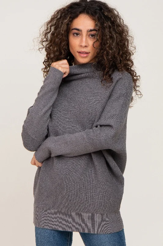 Grey Funnel Neck Dolman Sleeve Sweater