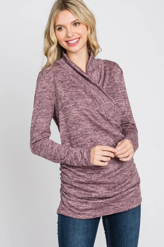 Mauve Soft Heathered Draped Wrap Nursing Top