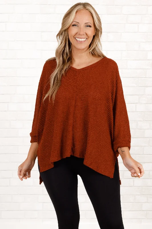 No Changes Pullover, Dark Rust