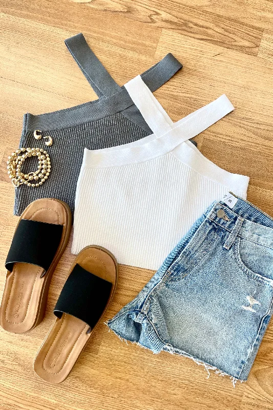 Suntan Smiles Crop Top Grey