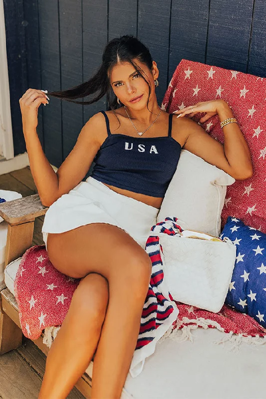 USA Knit Crop Tank in Navy