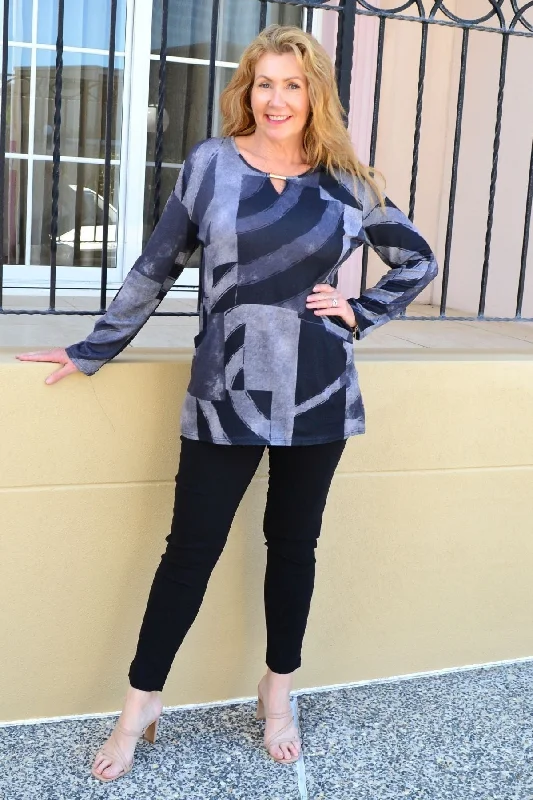 Abstract Fleece Peep Hole Tunic Top