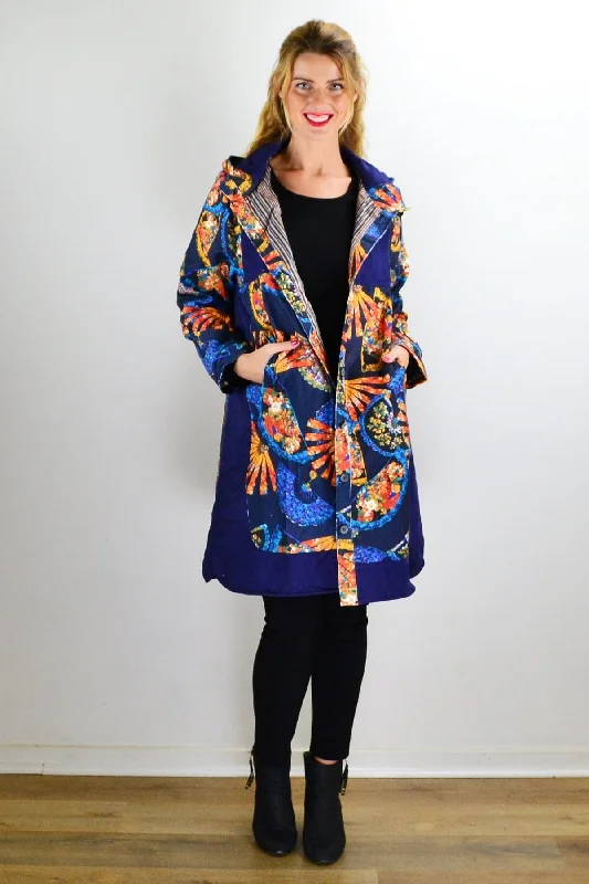 Abstract Print Blue Orange Corduroy Jacket