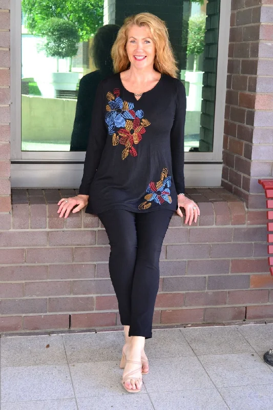 Black Windmill Flower Tunic Top