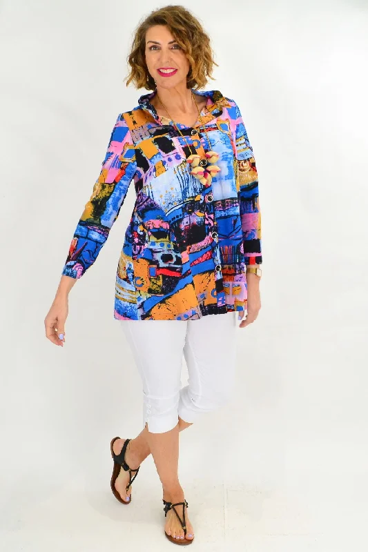 Blue Train High Collar Tunic Shirt