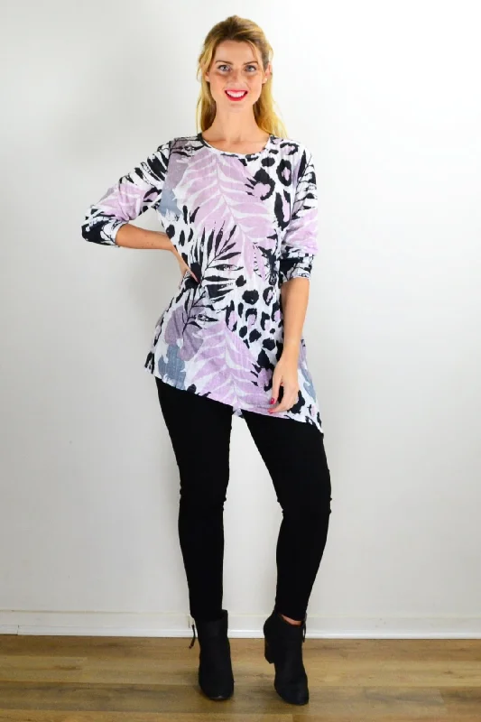 Pink Jungle Print Crinkle Tunic Top