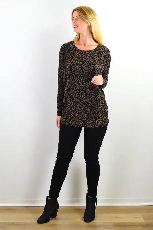 Dark Brown Animal Print Tunic Top