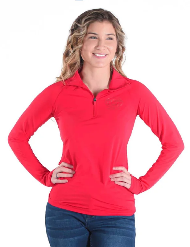 Cowgirl Tuff Womens Cooling UPF Bright Red Nylon L/S Shirt