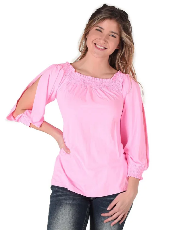 Cowgirl Tuff Womens Flowy Cooling UPF Bubblegum Pink Nylon L/S Shirt