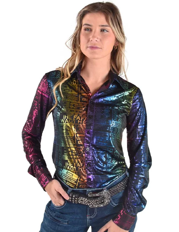 Cowgirl Tuff Womens Mid-Weight Foil Multi-Color Polyester L/S Shirt