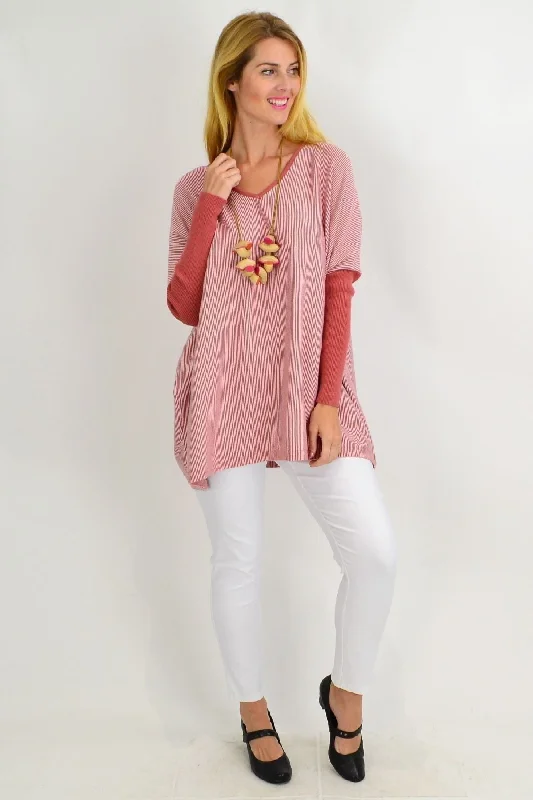 Dark Salmon Ribbed Cuff Tunic Top