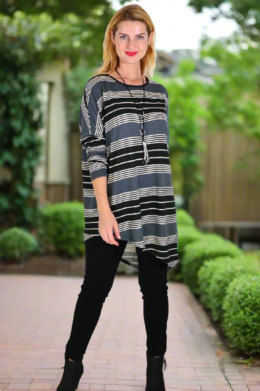 Grey Black Walk My Way Fleece Tunic Top