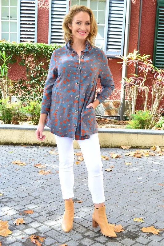 Grey Speckle High Collar Tunic Shirt